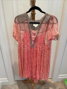 🆕 Maeve Anthropologie Pink Mixed Print Floral Babydoll Mini Dress